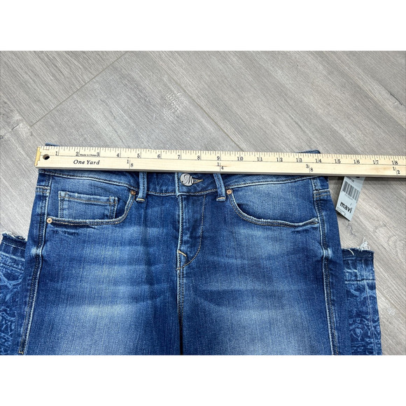 Mavi Size 27 Blue Faded Distressed Embellished Raw Hem Flare Leg Boho Jeans NWT - Picture 8 of 10
